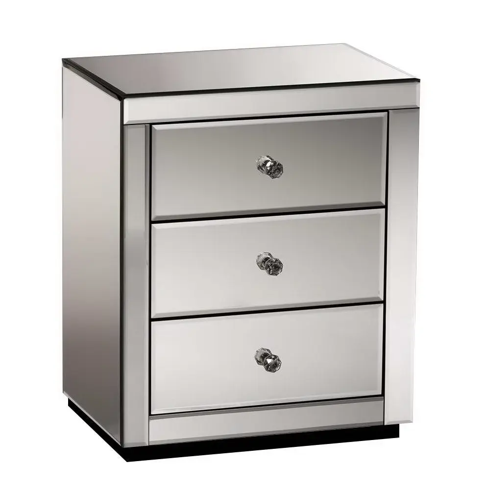 Artiss Bedside Table 3 Drawers Mirrored Glass - PRESIA Grey