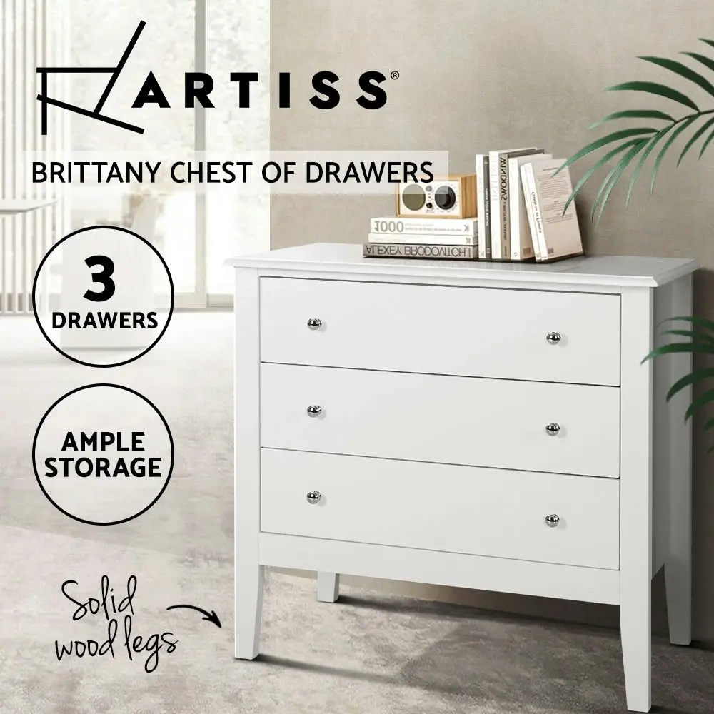 Artiss 3 Chest of Drawers  - BRITTANY White