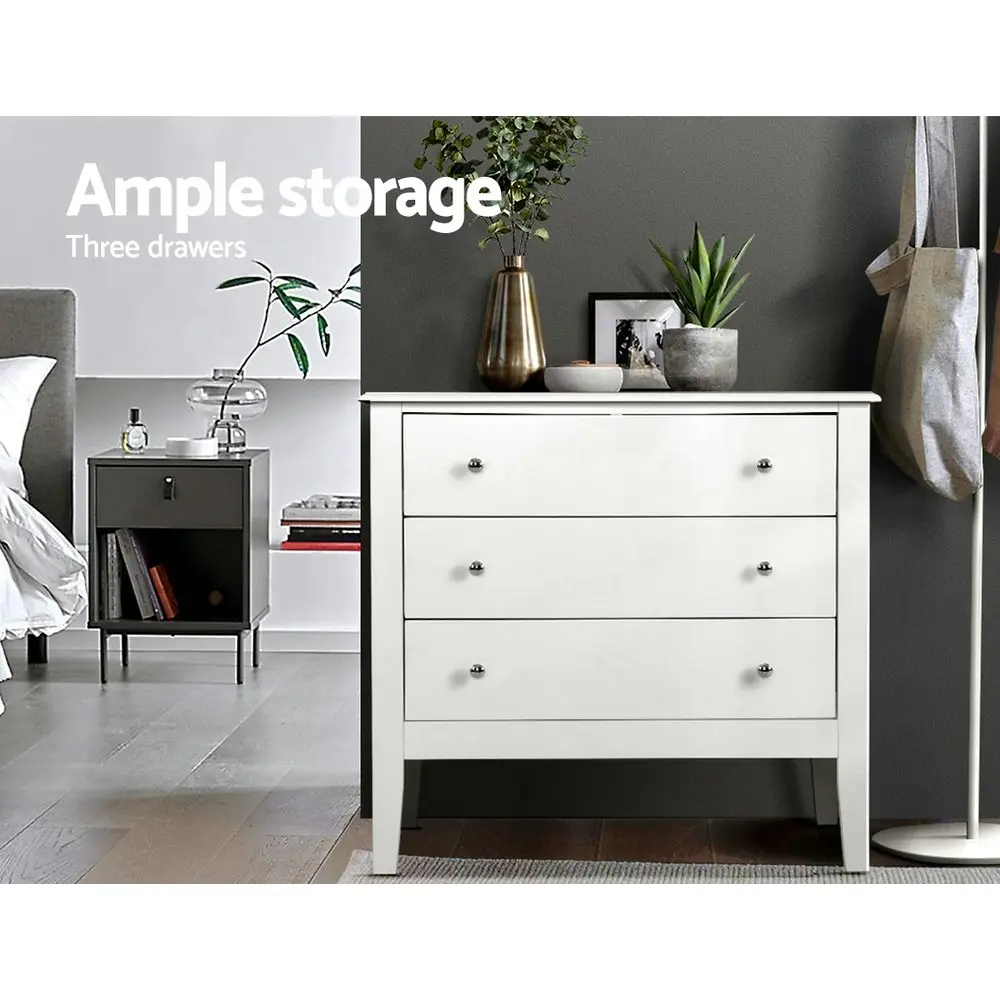 Artiss 3 Chest of Drawers  - BRITTANY White