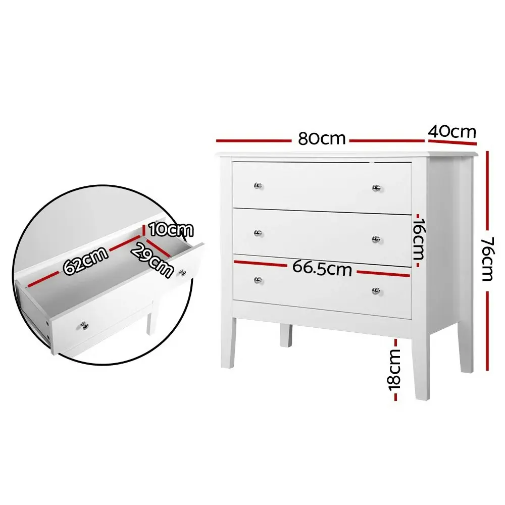 Artiss 3 Chest of Drawers  - BRITTANY White