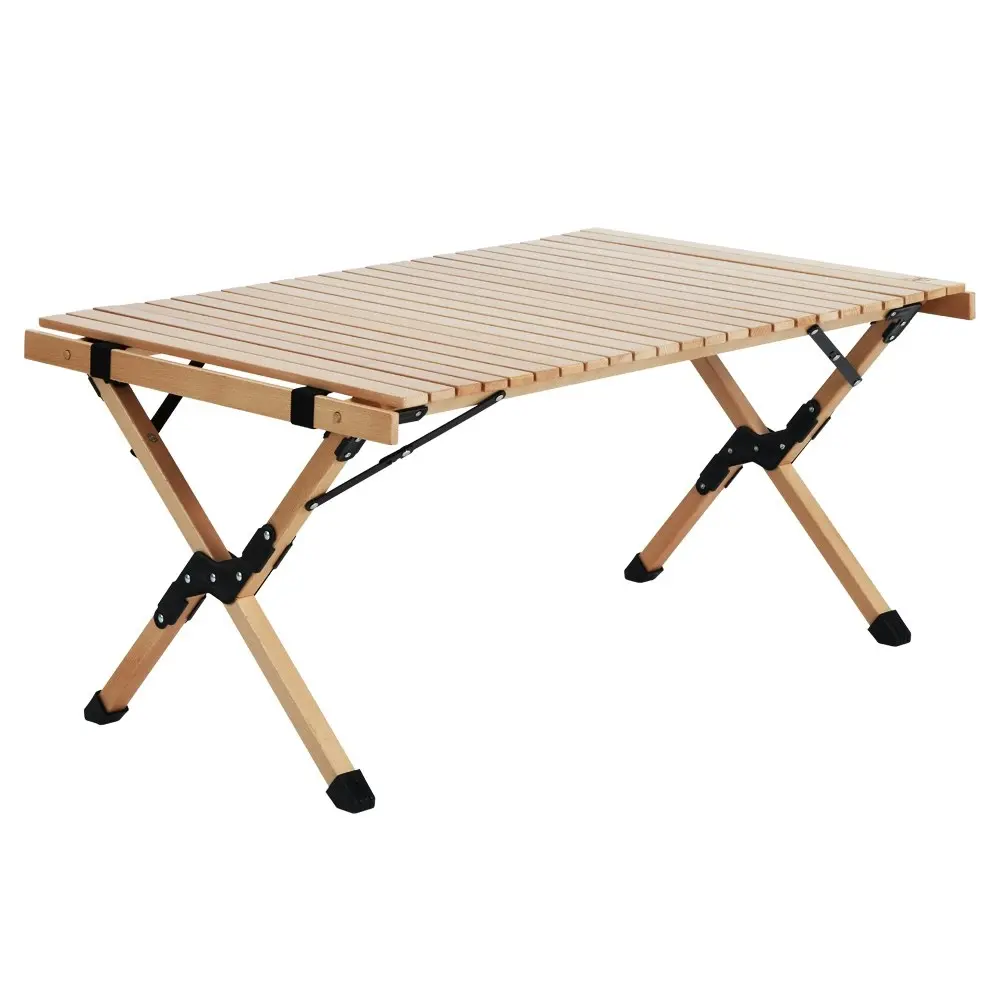 Gardeon Folding Camping Table Outdoor Furniture Wooden Egg Roll Picnic Desk