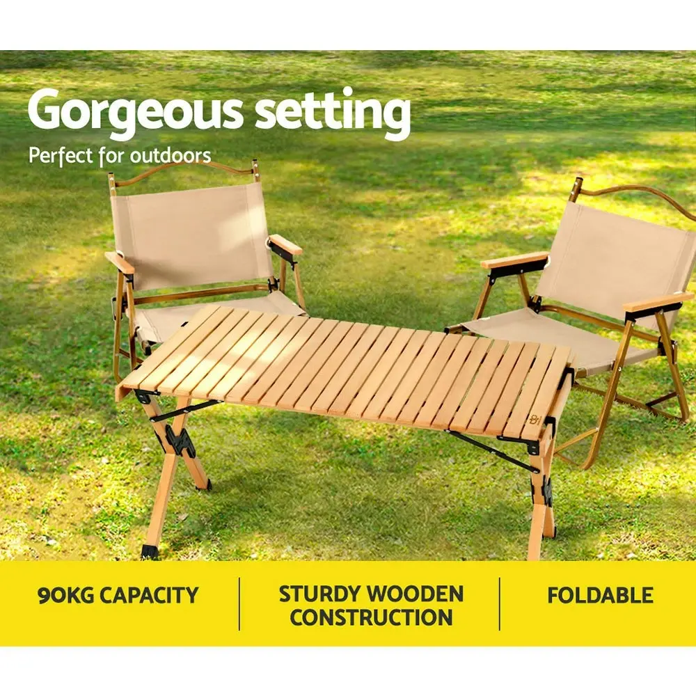 Gardeon Folding Camping Table Outdoor Furniture Wooden Egg Roll Picnic Desk