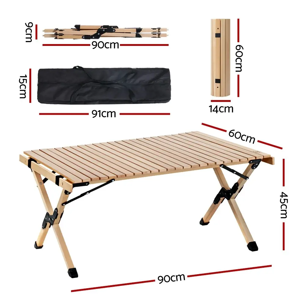 Gardeon Folding Camping Table Outdoor Furniture Wooden Egg Roll Picnic Desk