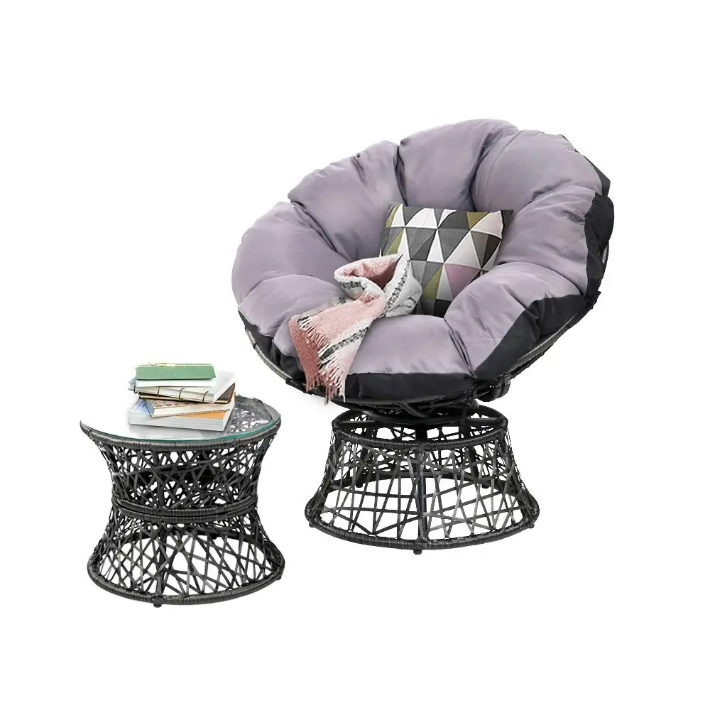 Gardeon Outdoor Lounge Setting Papasan Chair Wicker Table Garden Furniture Black