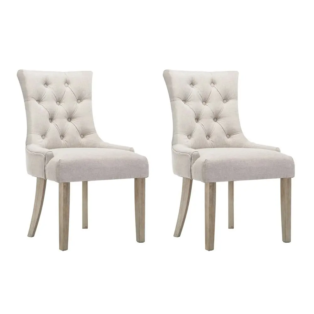 Dining Chairs Chair French Provincial Wooden Fabric Retro Cafe Beige 2pc