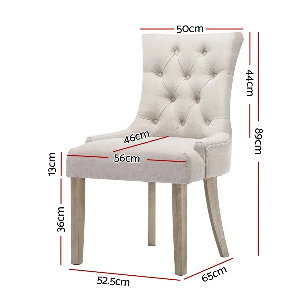 Dining Chairs Chair French Provincial Wooden Fabric Retro Cafe Beige 2pc