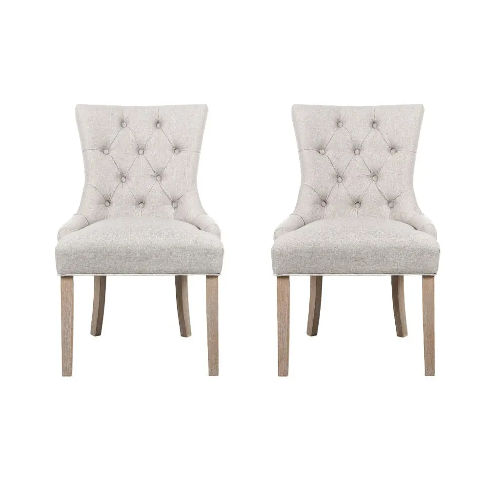 Dining Chairs Chair French Provincial Wooden Fabric Retro Cafe Beige 2pc