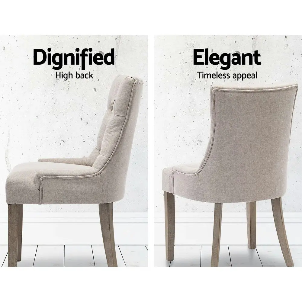 Dining Chairs Chair French Provincial Wooden Fabric Retro Cafe Beige 2pc