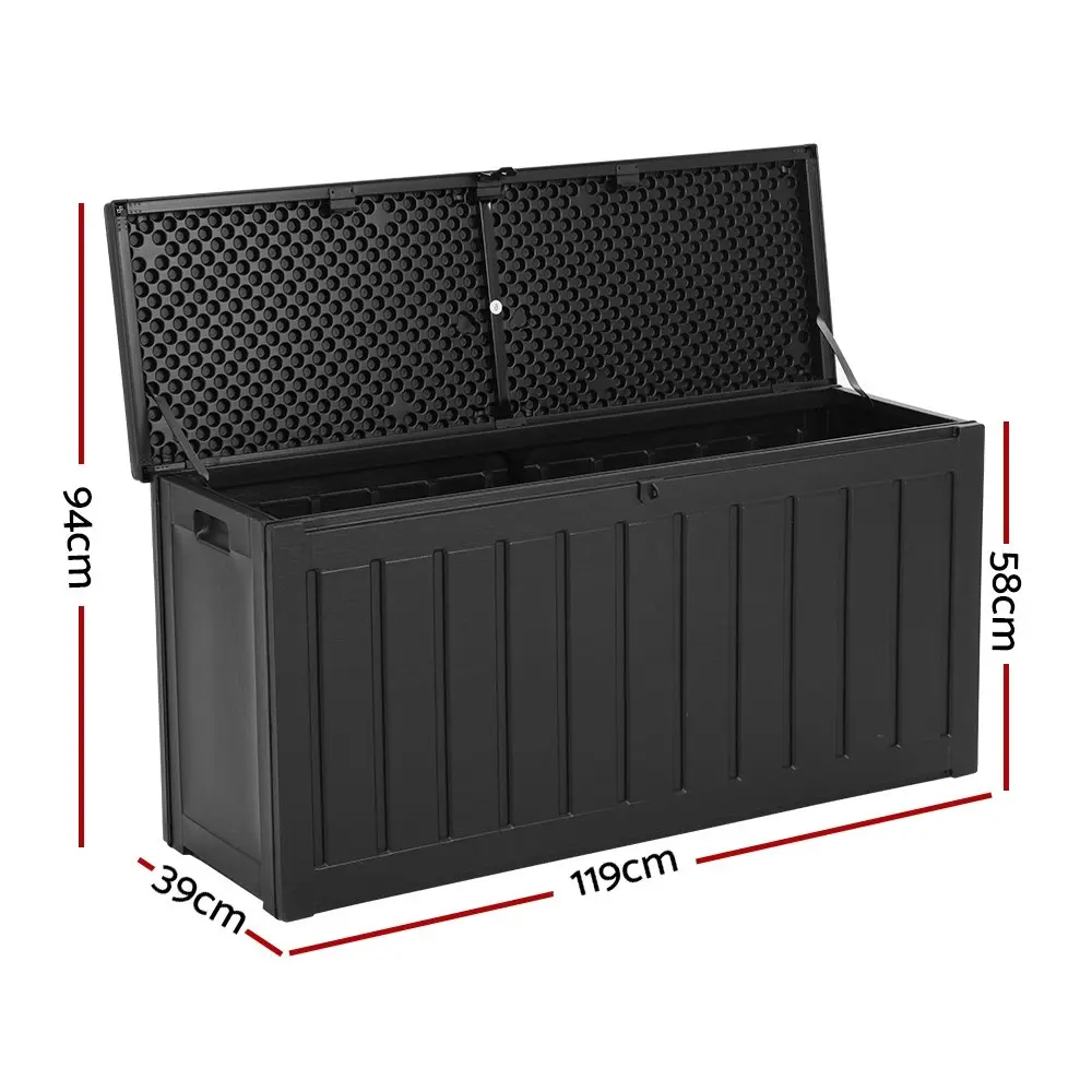 Gardeon Outdoor Storage Box 240L Container Lockable Garden Bench Tool Shed Black