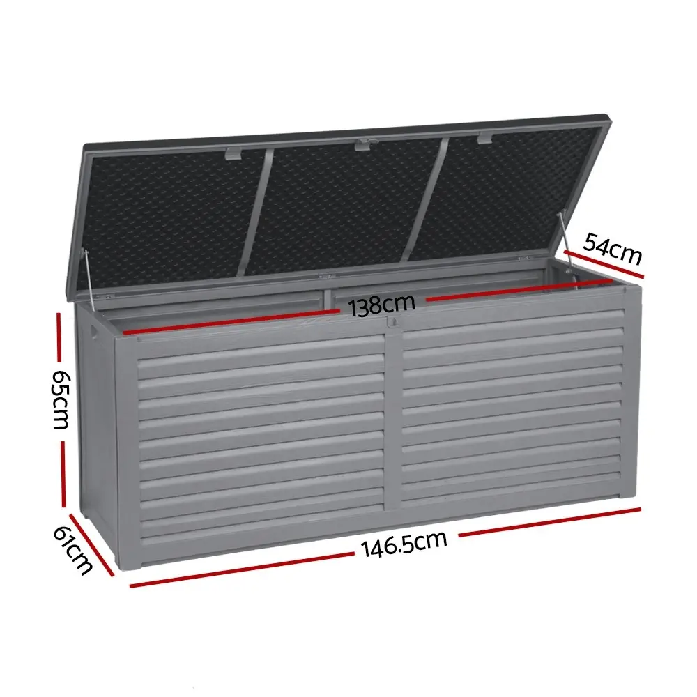 Gardeon Outdoor Storage Box 490L Container Lockable Garden Bench Tools Toy Shed Black