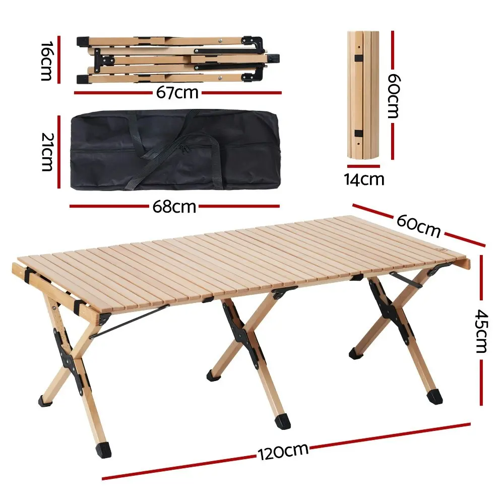 Gardeon Camping Table Folding Outdoor Furniture Wooden Egg Roll Picnic Desk