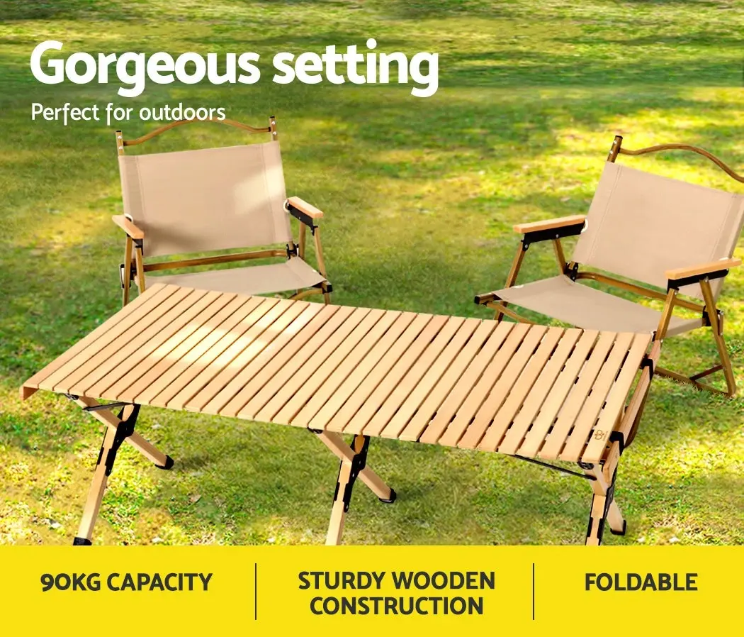 Gardeon Camping Table Folding Outdoor Furniture Wooden Egg Roll Picnic Desk