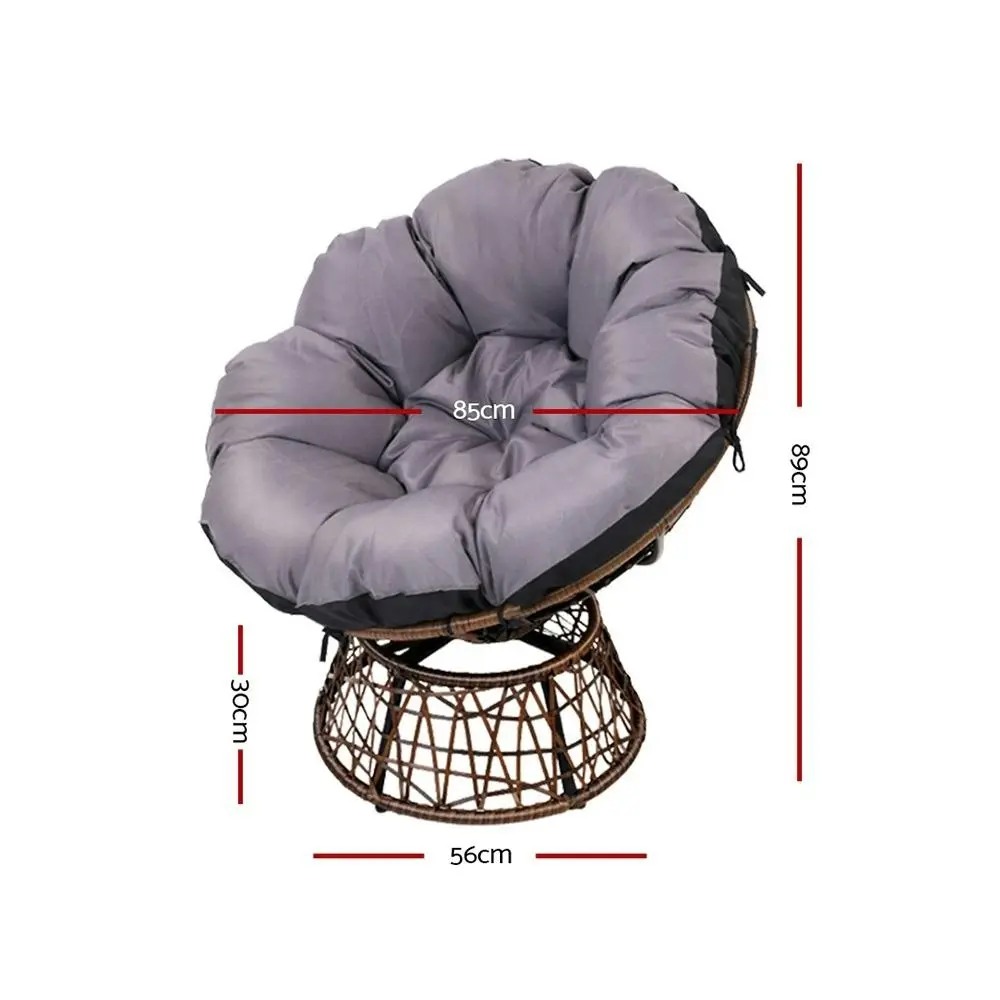 Gardeon Outdoor Lounge Setting Papasan Chair Wicker Table Garden Furniture Brown