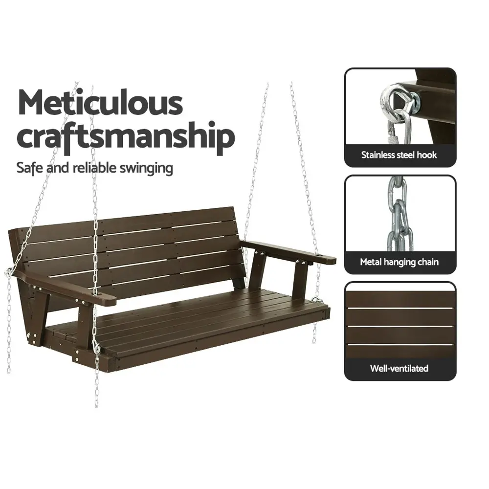 Gardeon Porch Swing Chair With Chain Outdoor Furniture Wooden Bench 3 Seat Brown