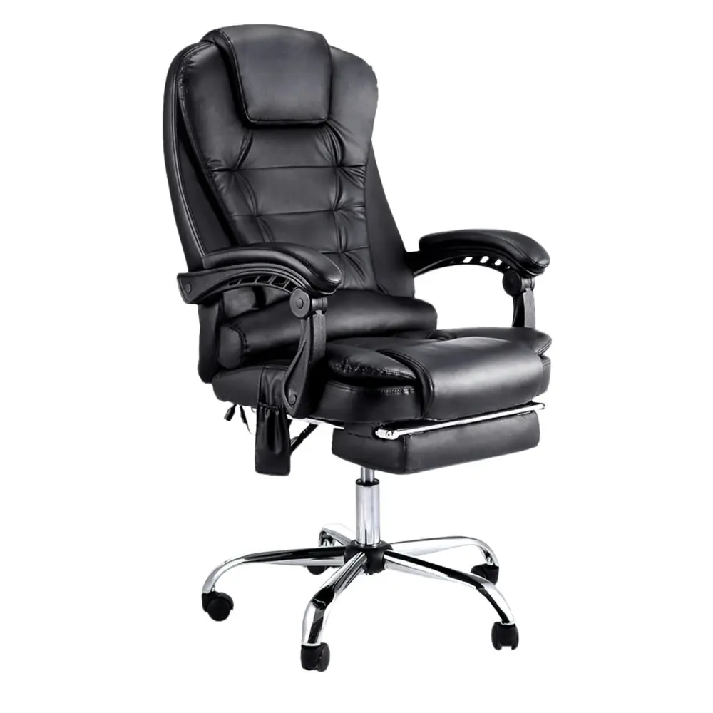 Artiss 8 Point Massage Office Chair PU Leather Footrest Black