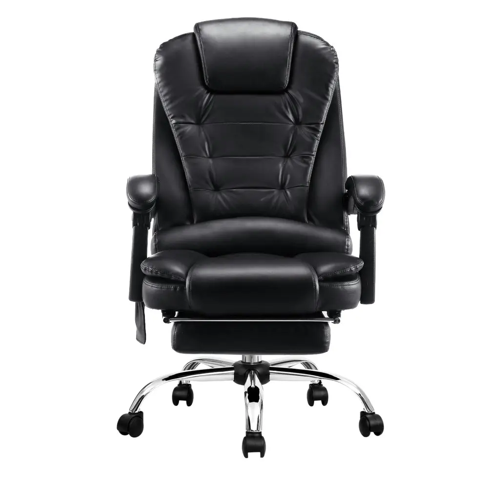 Artiss 8 Point Massage Office Chair PU Leather Footrest Black