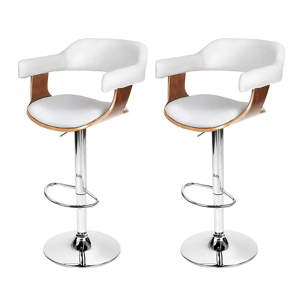 Artiss 2x Bar Stools Gas Lift Leather w/Armrest White