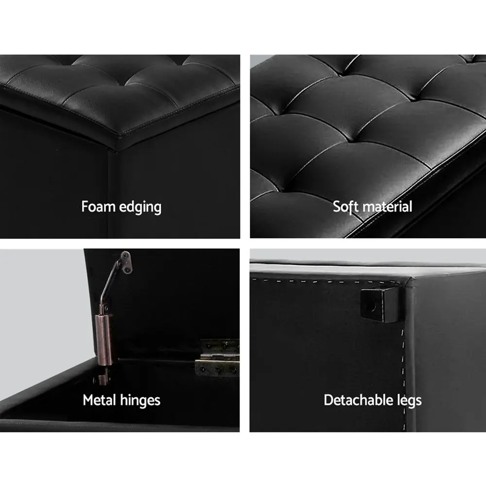 Artiss Storage Ottoman Blanket Box 97cm Leather Black