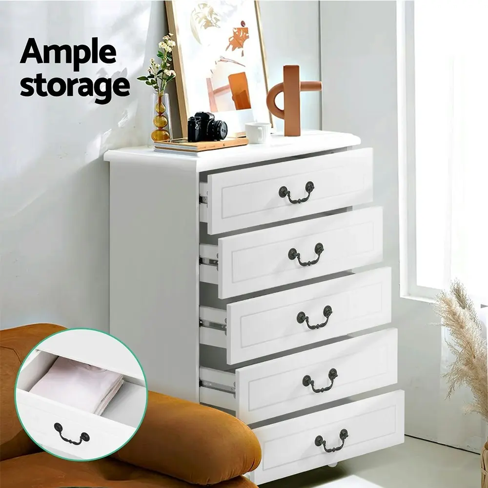 Artiss 5 Chest of Drawers  - KUBI White