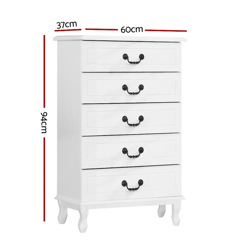 Artiss 5 Chest of Drawers  - KUBI White