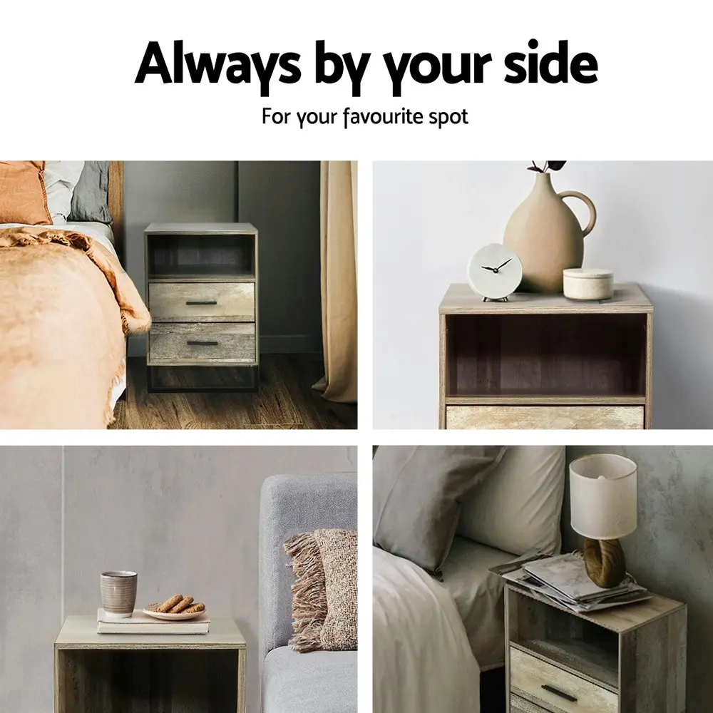 Artiss Bedside Table 2 Drawers with Shelf - BADAN