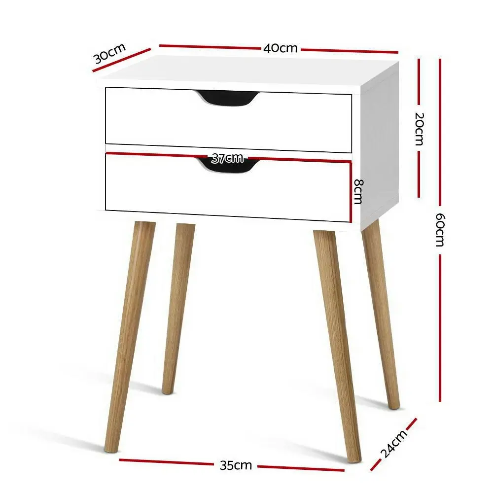 Artiss Bedside Table 2 Drawers - BODIE White