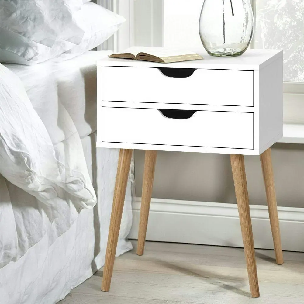 Artiss Bedside Table 2 Drawers - BODIE White