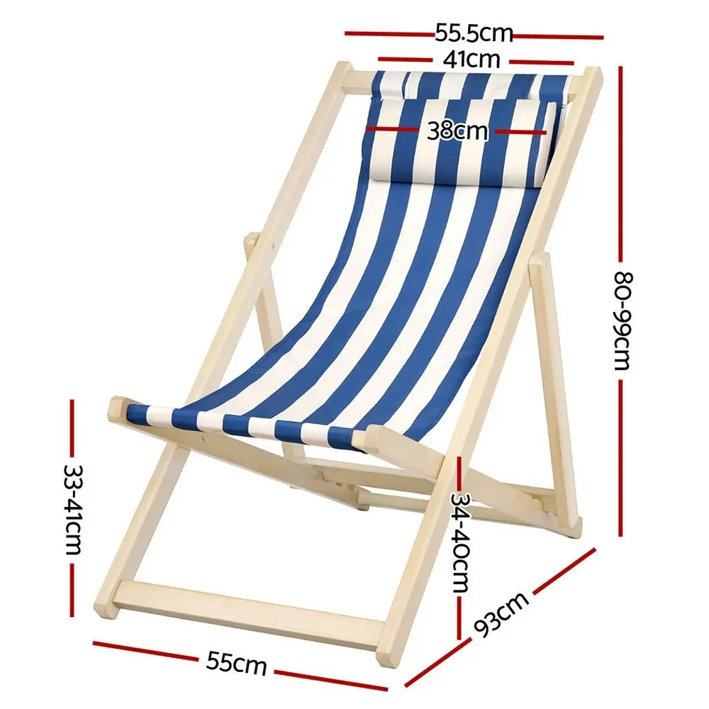 Gardeon Outdoor Deck Chair Wooden Sun Lounge Folding Beach Patio Furniture Blue