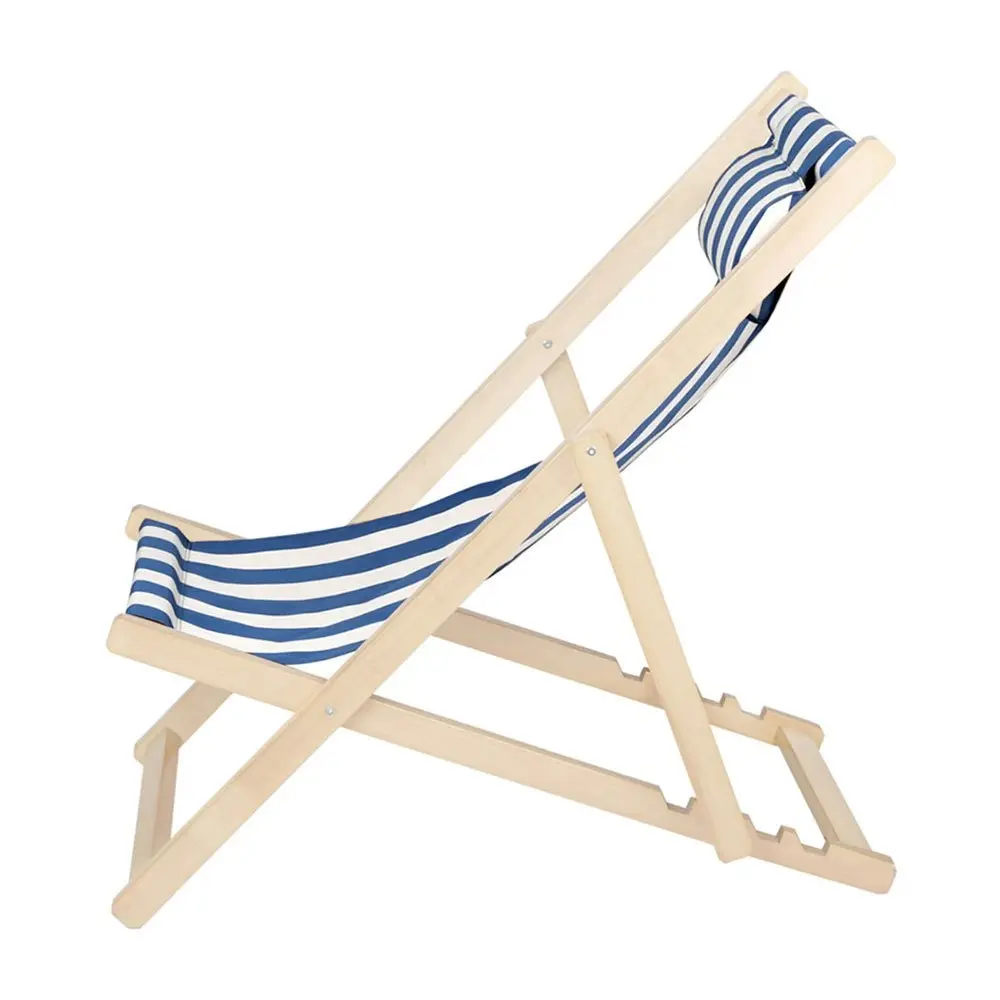 Gardeon Outdoor Deck Chair Wooden Sun Lounge Folding Beach Patio Furniture Blue