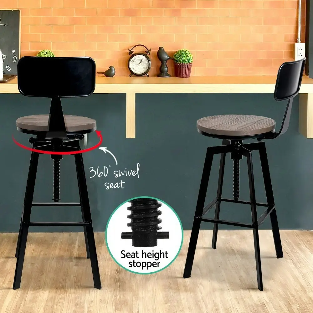 Artiss Bar Stools Adjustable Wood Stool w/Backrest