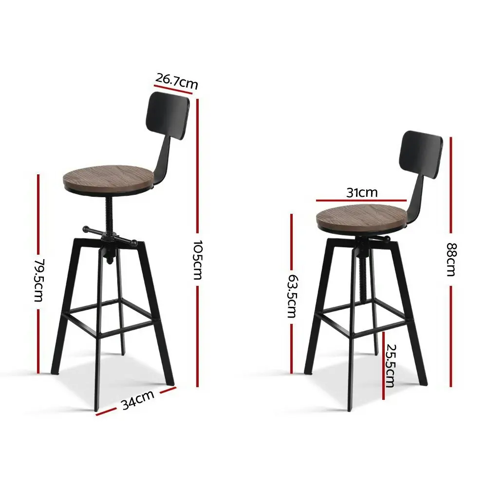 Artiss Bar Stools Adjustable Wood Stool w/Backrest