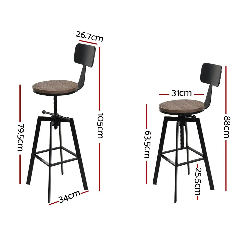 Artiss 2x Bar Stools Adjustable Wood Stool w/Backrest