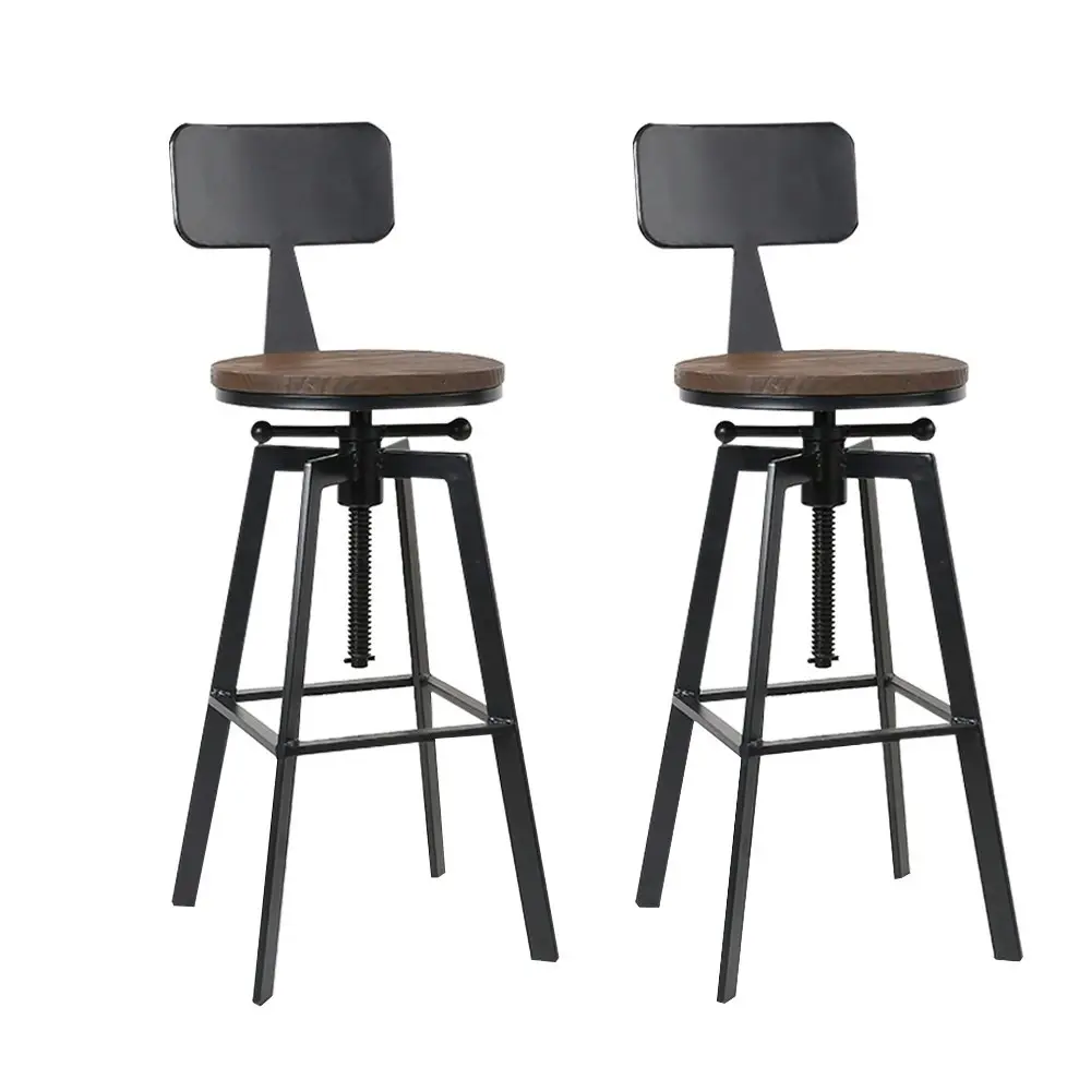 Artiss 2x Bar Stools Adjustable Wood Stool w/Backrest