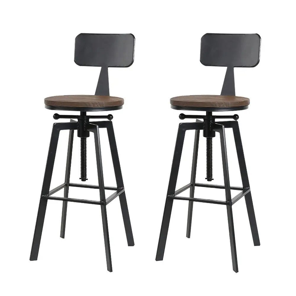 Artiss 2x Bar Stools Adjustable Wood Stool w/Backrest