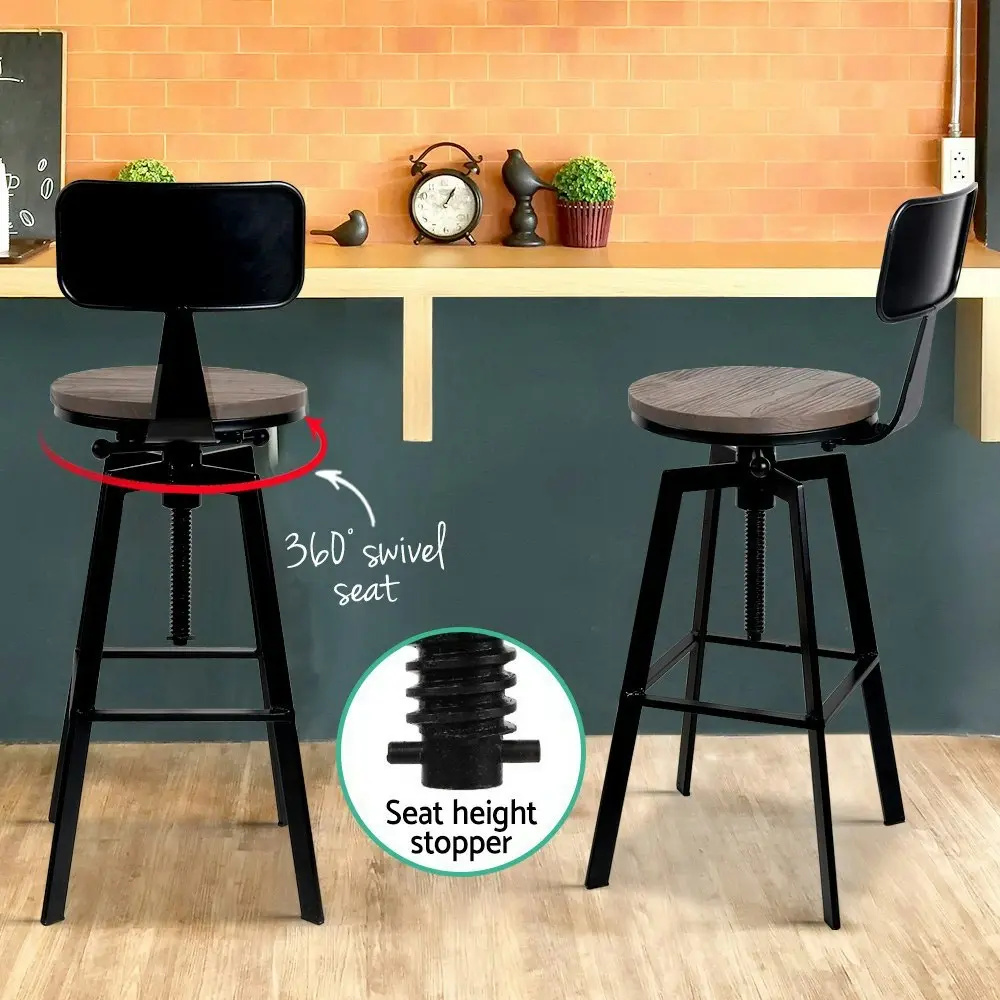 Artiss 2x Bar Stools Adjustable Wood Stool w/Backrest