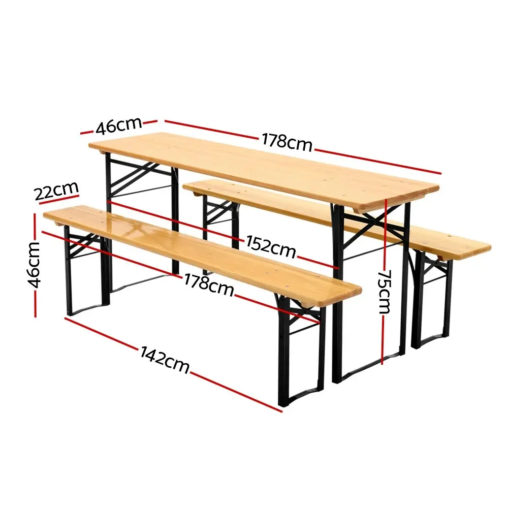 Gardeon 3 PCS Outdoor Furniture Dining Set Lounge Setting Patio Bench Camp Table