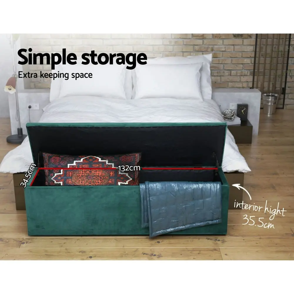 Artiss Storage Ottoman Blanket Box 140cm Velvet Green