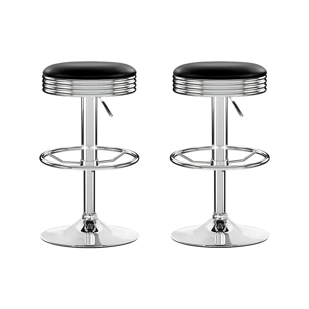 Artiss 2x Bar Stools Leather Padded Gas Lift Silver