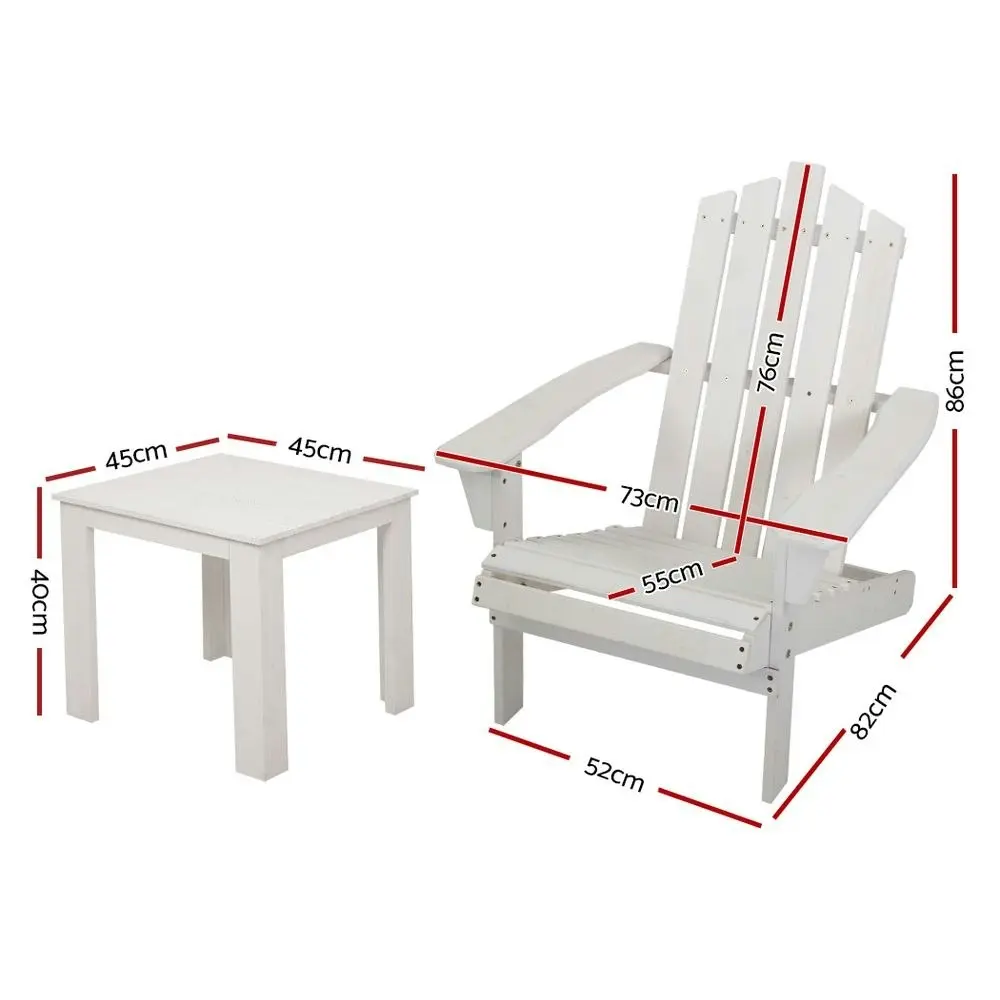 Gardeon 2PC Adirondack Outdoor Table and Chair Wooden Beach Chair Patio Furniture White