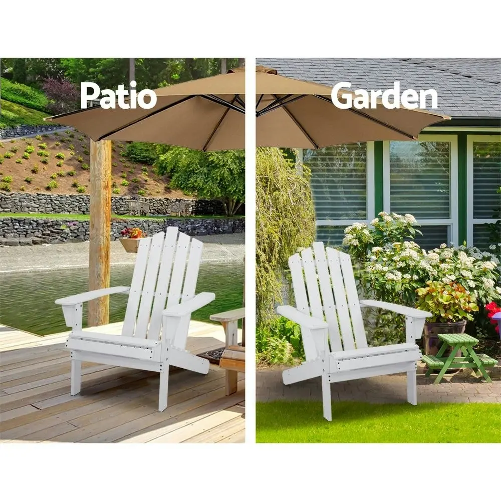 Gardeon 2PC Adirondack Outdoor Table and Chair Wooden Beach Chair Patio Furniture White