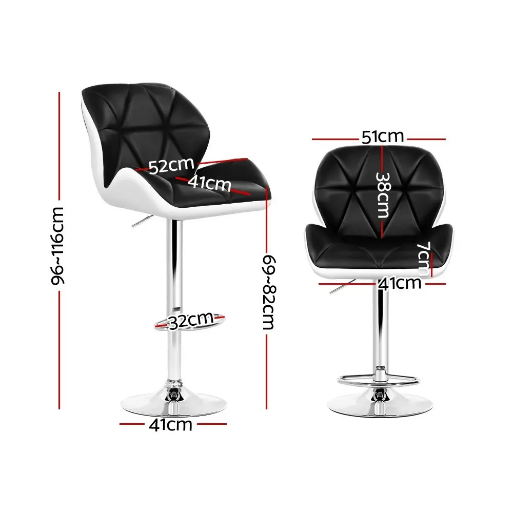 Artiss 2x Bar Stools Gas Lift Padded Leather Black & White