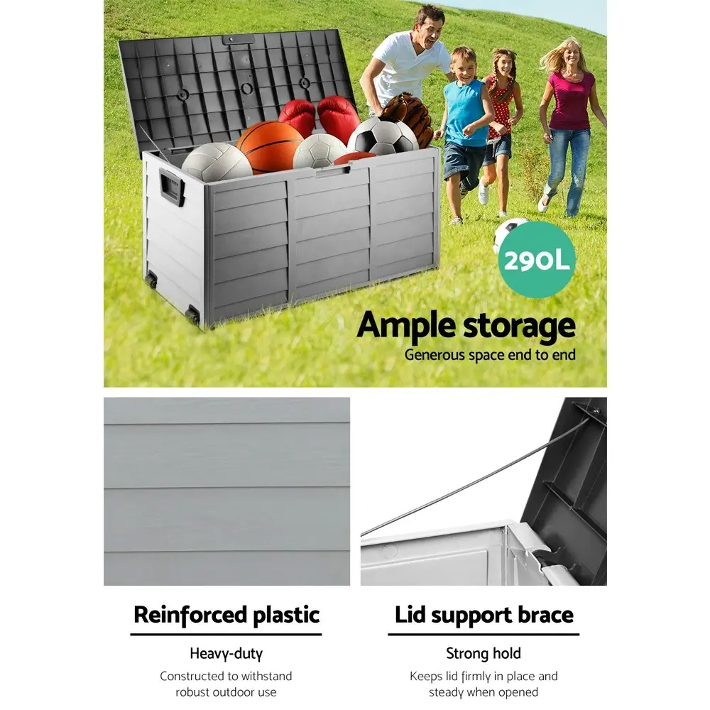 Gardeon Outdoor Storage Box 290L Lockable Organiser Garden Deck Shed Tool Black