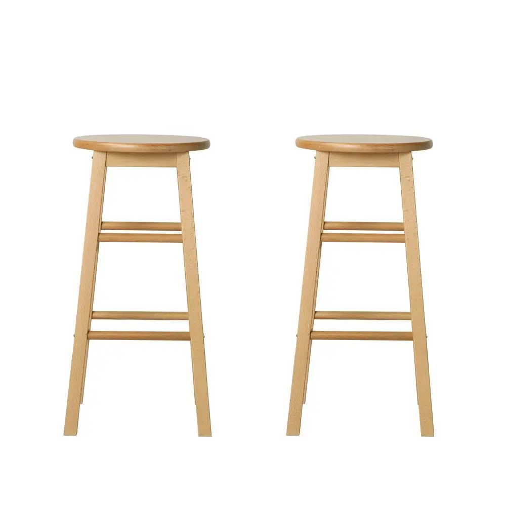 Artiss 2x Bar Stools Round Chairs Wooden Nature