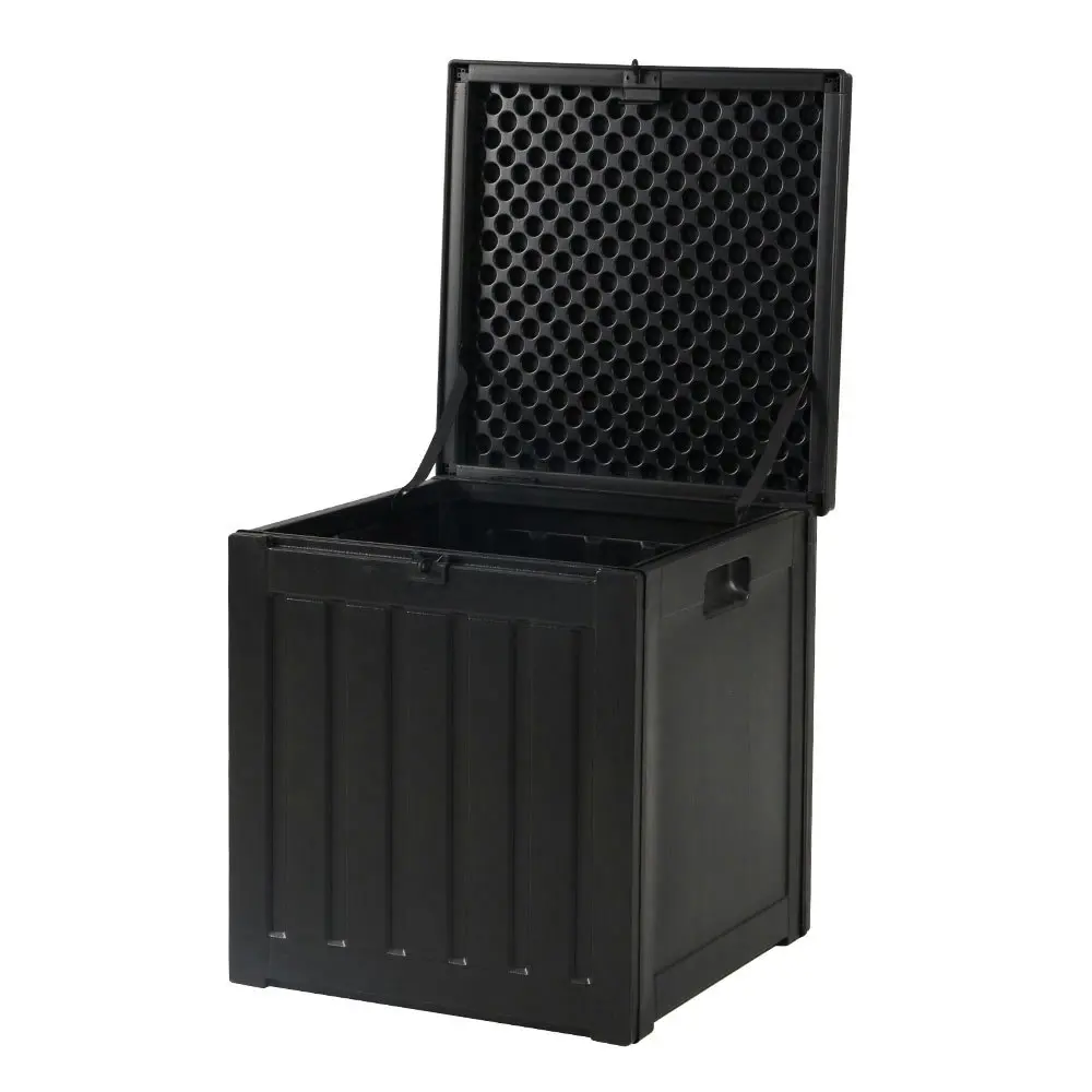 Gardeon Outdoor Storage Box 80L Container Lockable Garden Toy Tool Shed Black