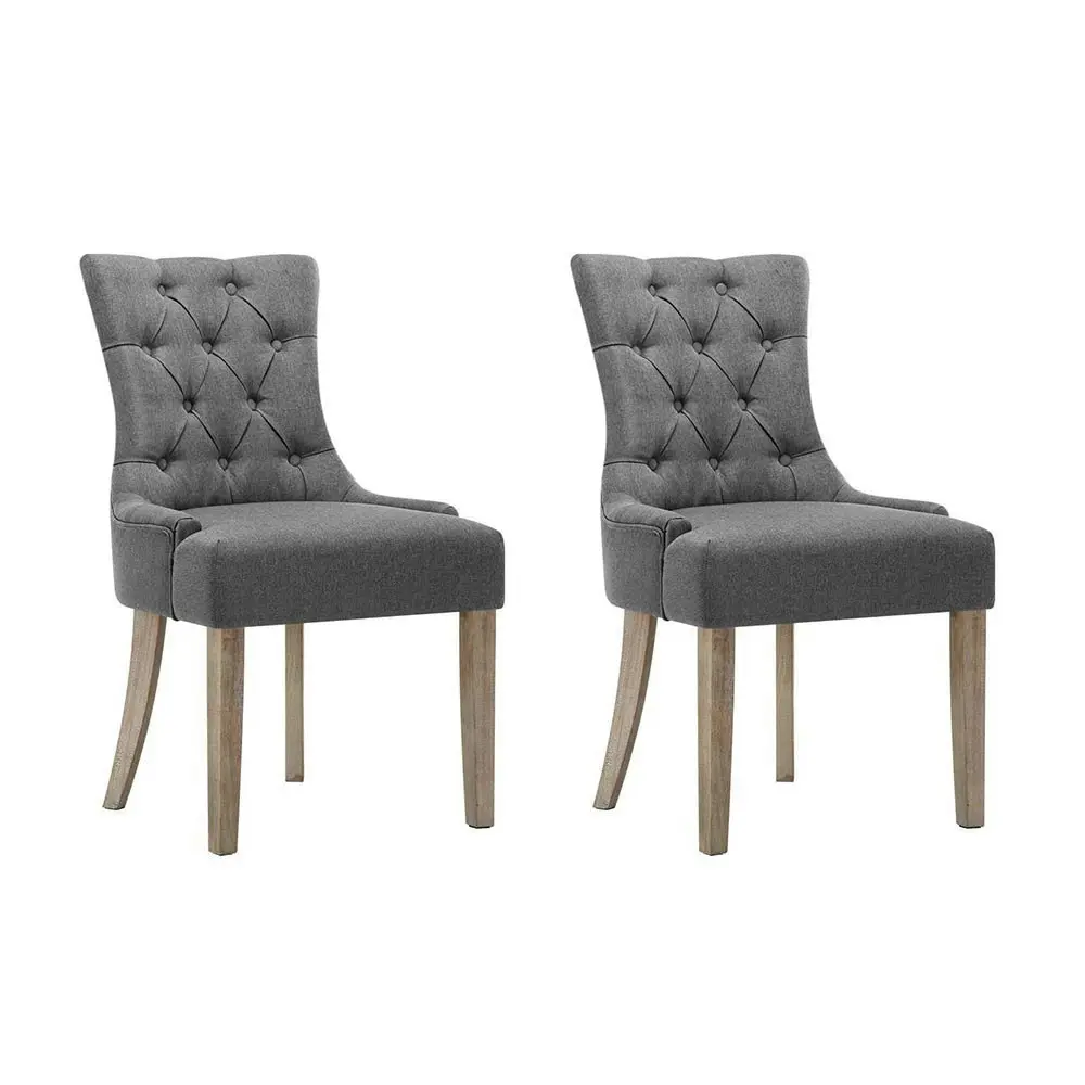 Artiss Dining Chair French Provincial Chairs Wooden Fabric Retro Cafe Grey x2