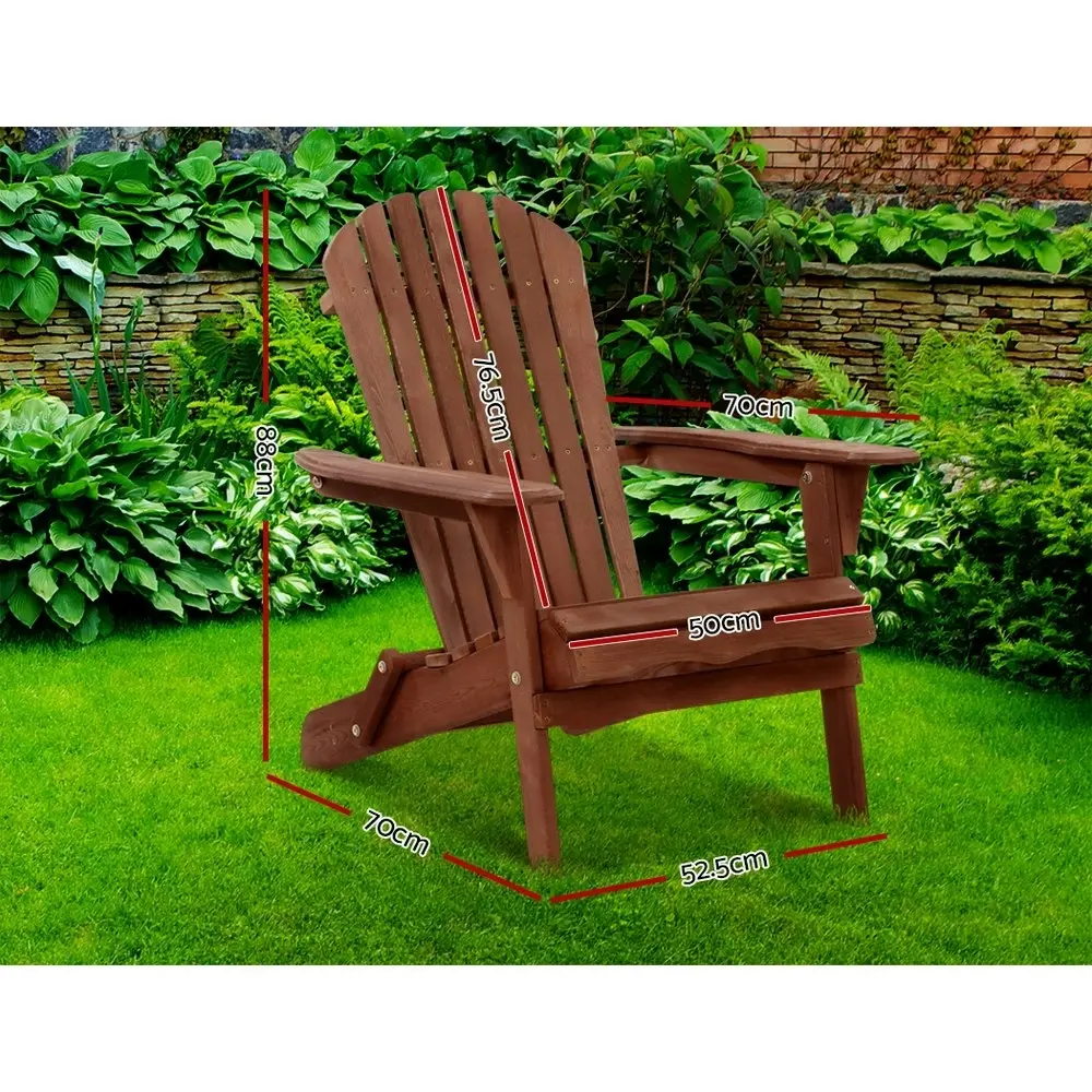 Gardeon Adirondack Outdoor Chairs Wooden Foldable Beach Chair Patio Furniture Brown