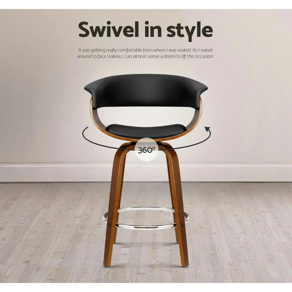 Artiss 2x Bar Stools Swivel PU Seat Wooden