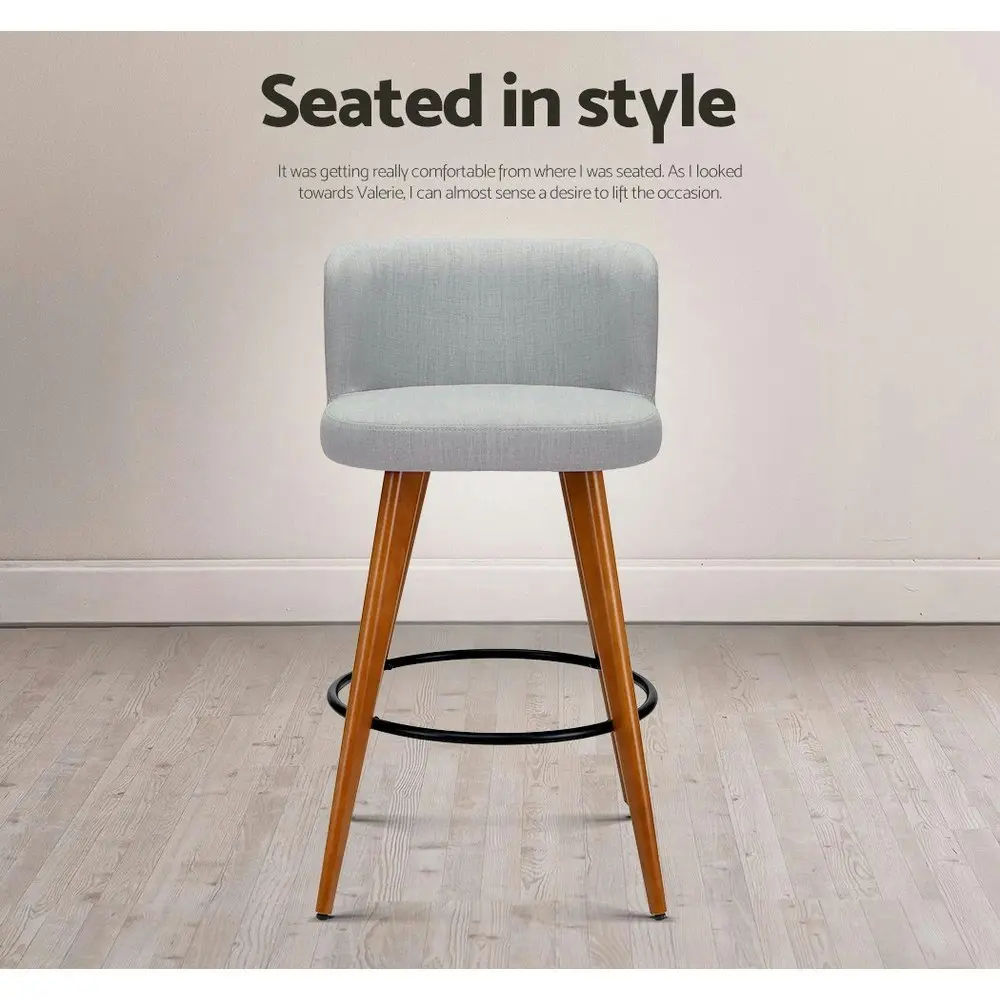 Artiss 2x Bar Stools Linen Padded Wooden Grey