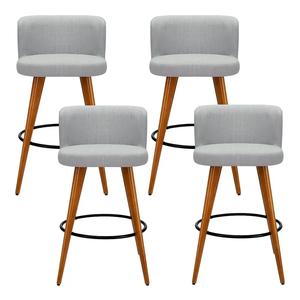 Artiss 4x Bar Stools Linen Padded Wooden Grey