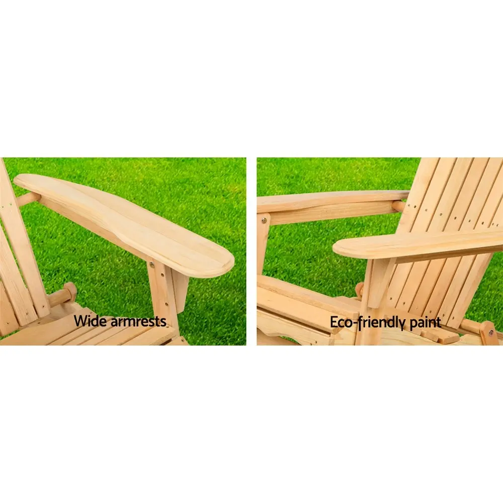 Gardeon Adirondack Outdoor Chairs Wooden Beach Chair Patio Furniture Garden Natural Set of 2